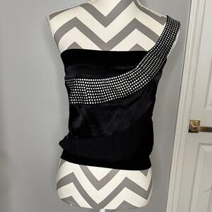 Black One-Shoulder Embellished Women's Top
